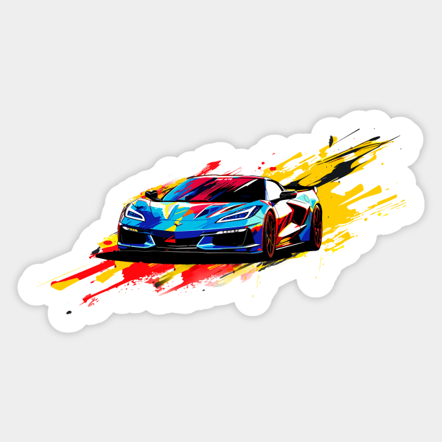 C8 Corvette Sports car supercar race car blue for boys for men Sticker by Tees 4 Thee